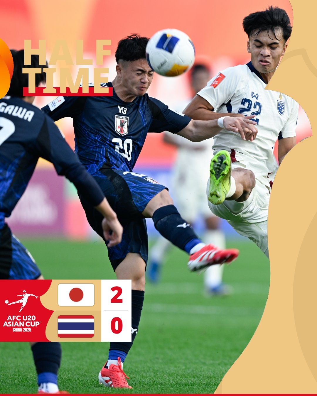  半場(chǎng)-日本U20 2-0領(lǐng)先泰國(guó)U20，石井久繼破門+中柱 泰國(guó)0射正
